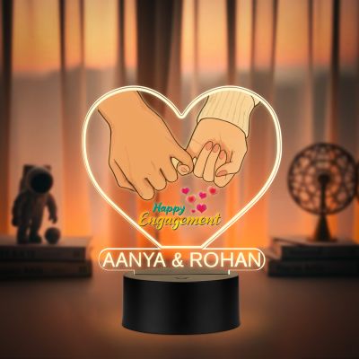 Personalized Happy Engagement LED Night Lamp with Couple Hand Heart Design and Custom with Couple Names Warm White Light Engagement Gift for Couples